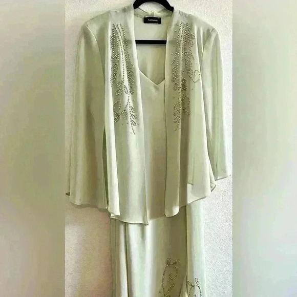 R&M Richards 2 Piece Light Olive Green Chiffon Strap Dress and Top Size 16 - Picture 6 of 6